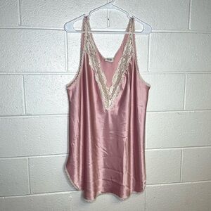 < Vintage Pinx Pink Satin Slip Dress With Lace Detail >